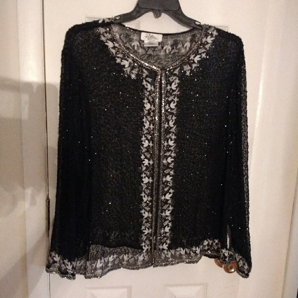 Patra Woman Black Sequined & Beaded Jacket